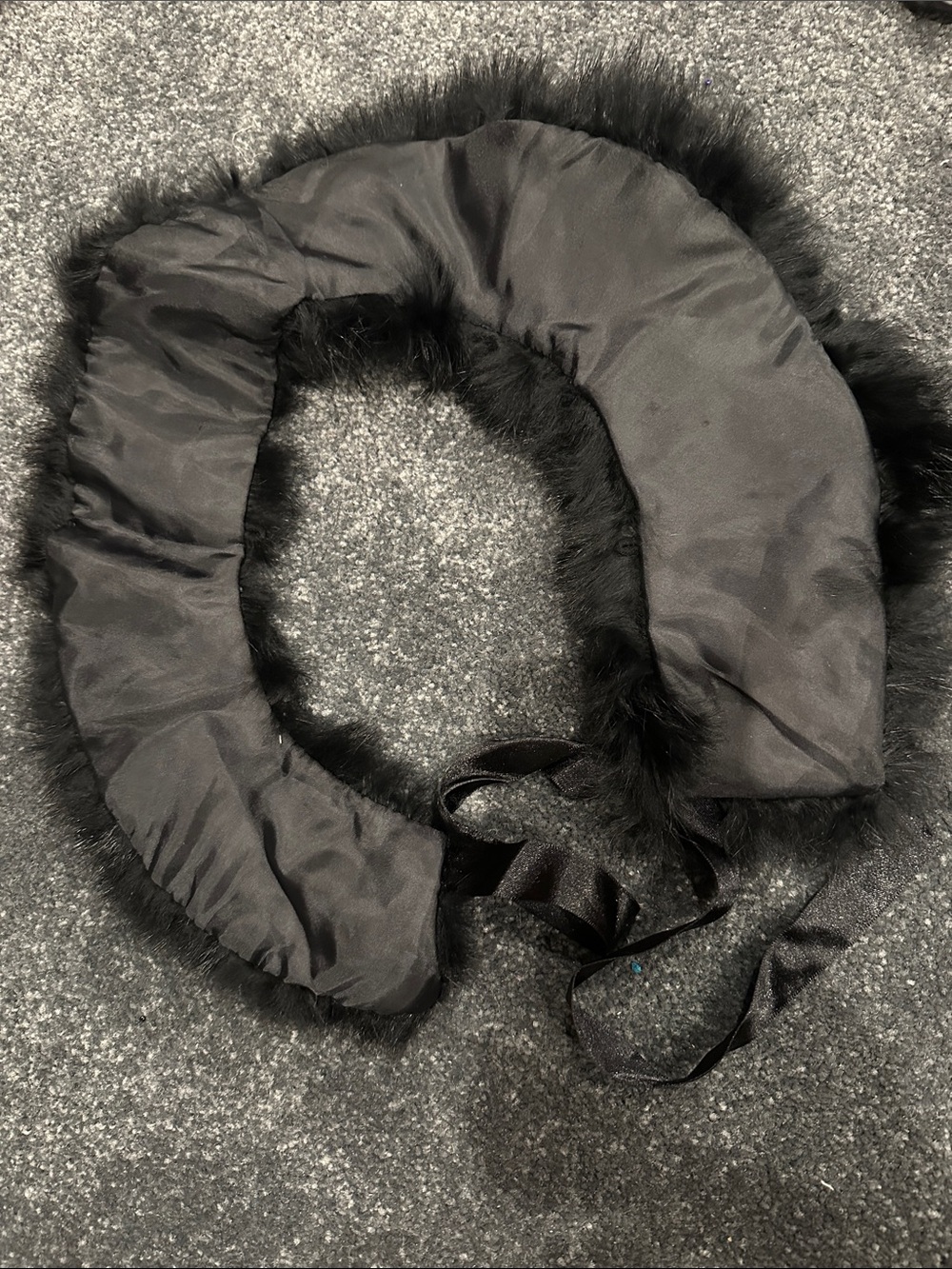 Black rabbit fur collar with satin ribbon tie mock collar for tops sweaters coat - Picture 2 of 2
